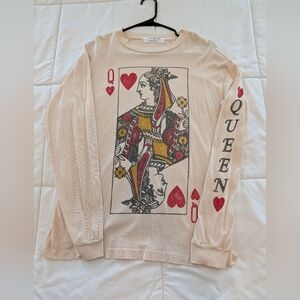 Free People Queen of Hearts Graphic Long Sleeve Tee - Cream, Red, Black, Gold